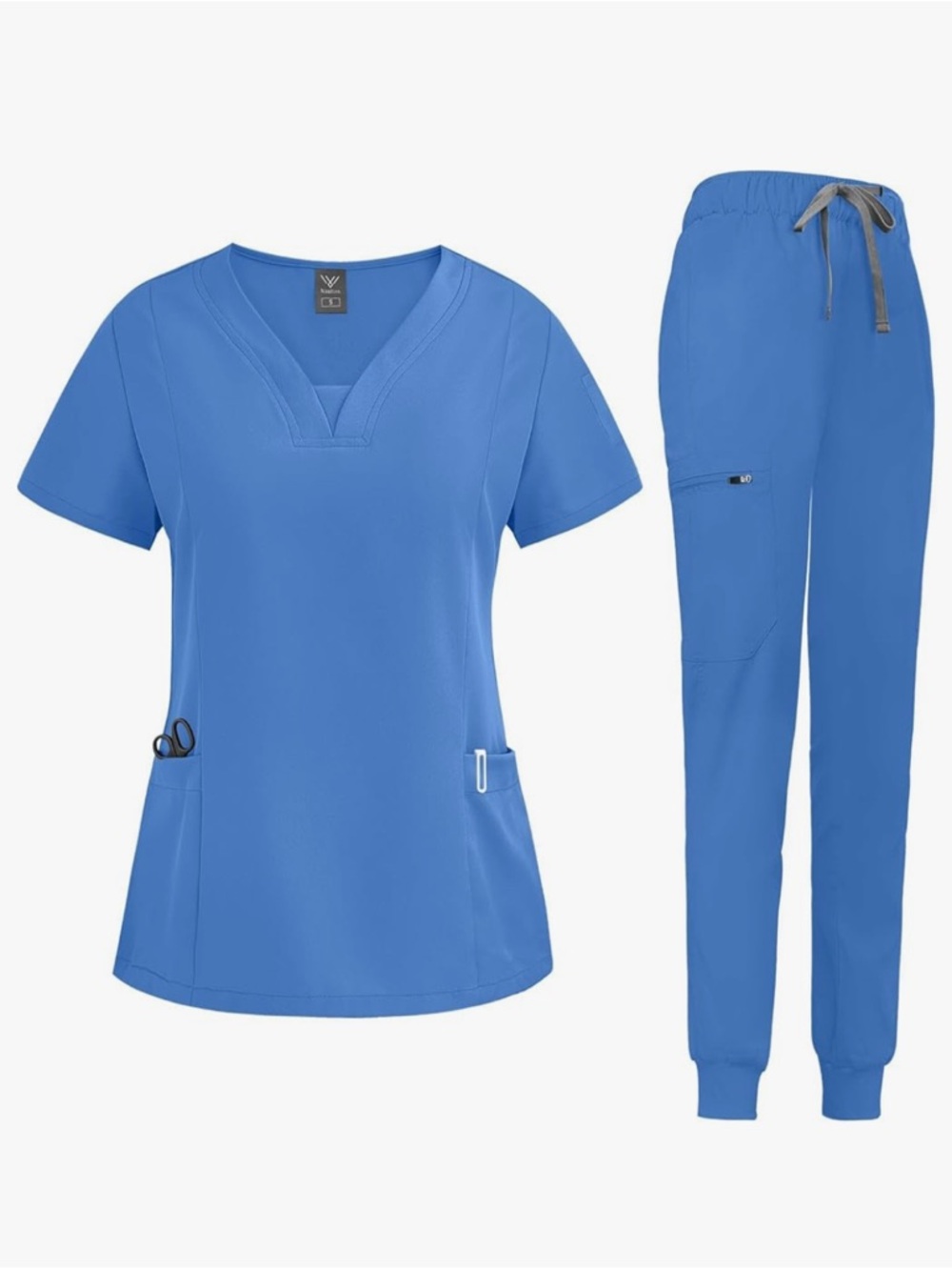 Niaahinn Women's V-Neck Medical Scrub Set in Blue